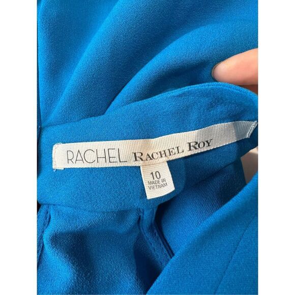 RACHEL Rachel Roy Blue Cross Neck Cold Shoulder Top Size 10 - Picture 5 of 6